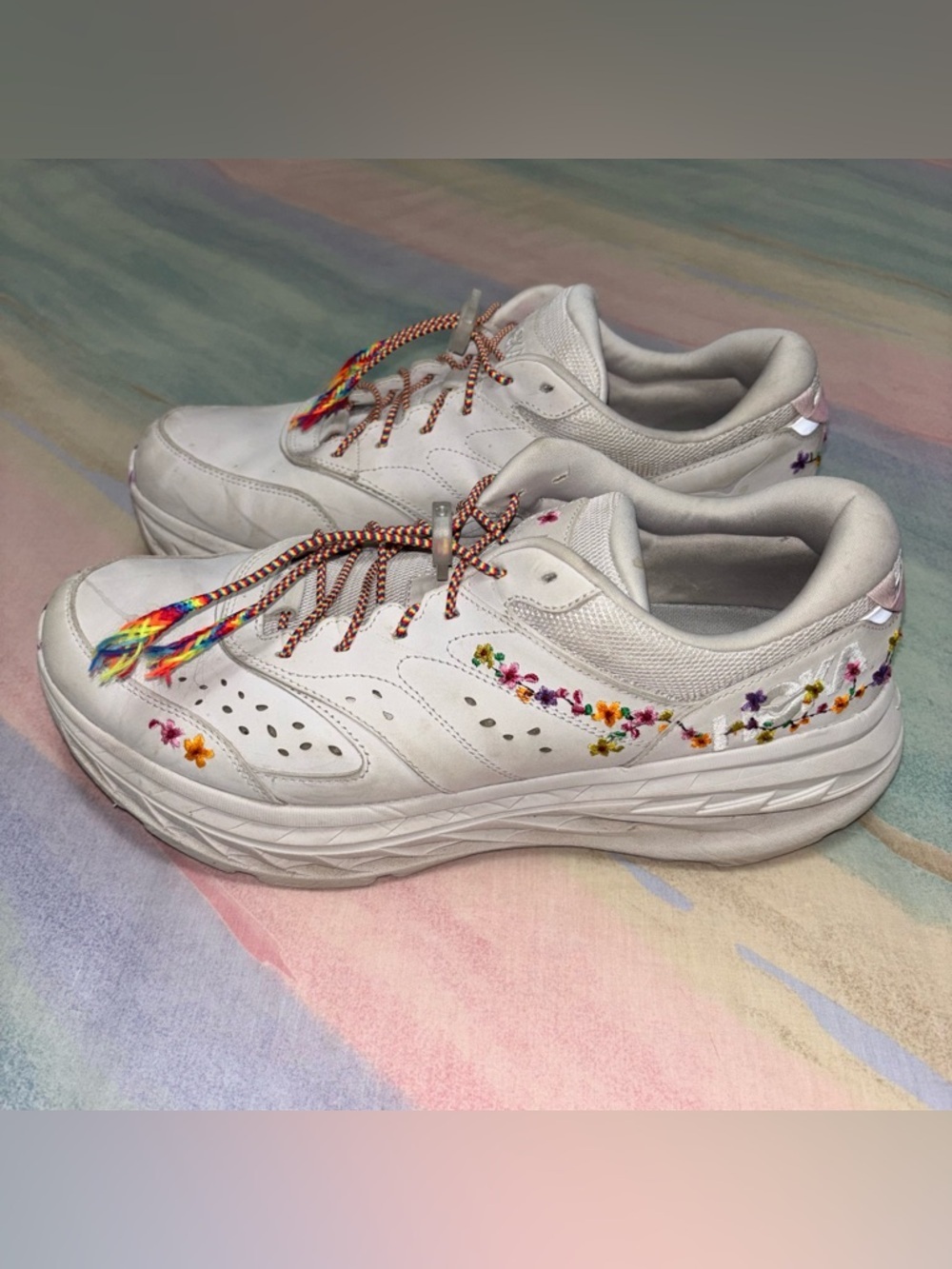 Hoka Bondi L vibrant Bloom Flower Embroidered Shoes womens 14 men’s 13